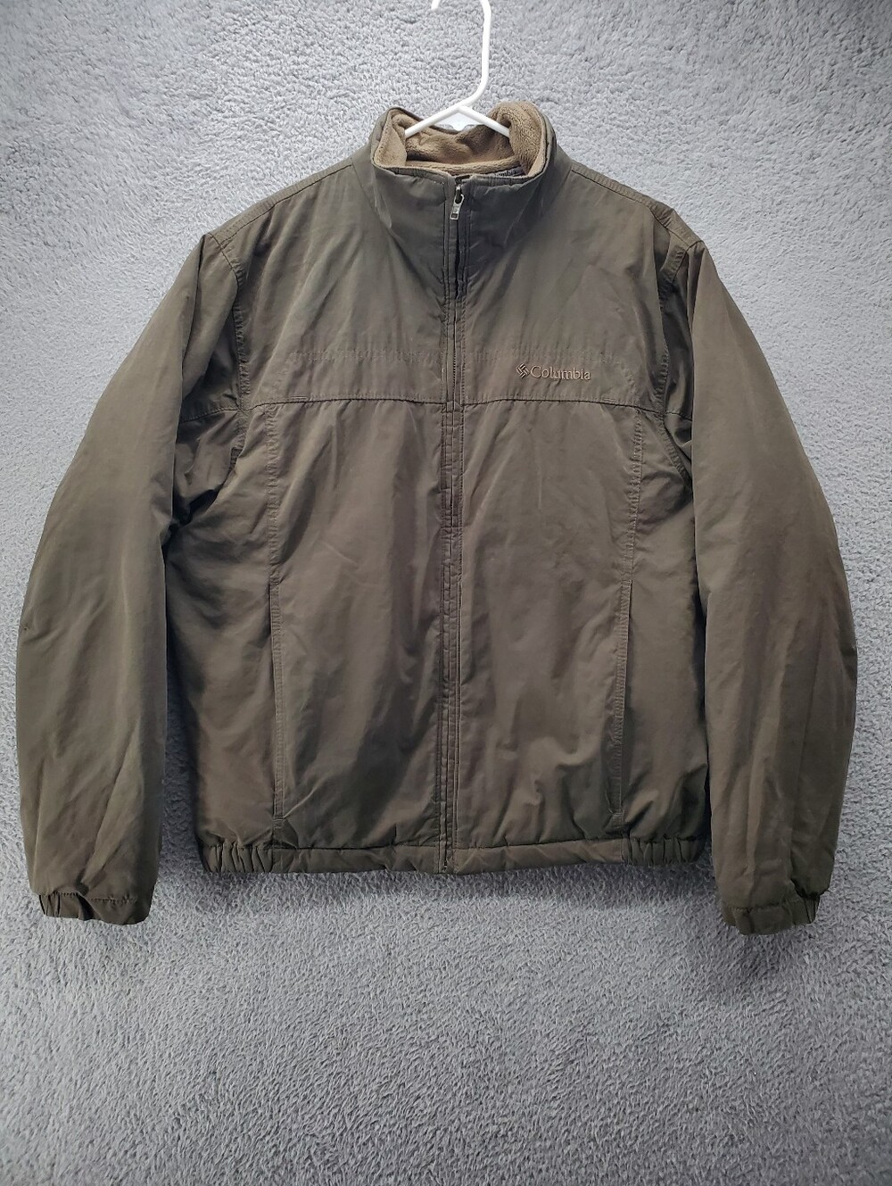 Columbia Jacket Mens Medium Olive Green Fleece Lined Full Zip